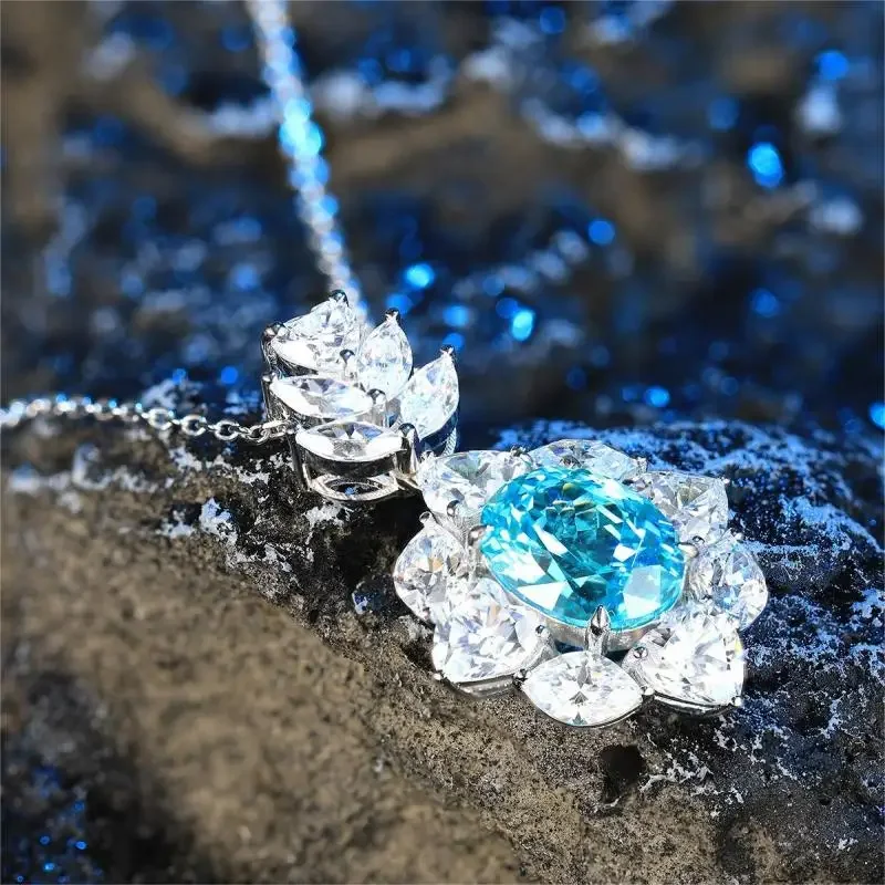 RUIF 2024 New Retro Design S925 Silve Lab Grown Paraiba Pendants Necklace Jewelry For Wedding Party Christmas Gift