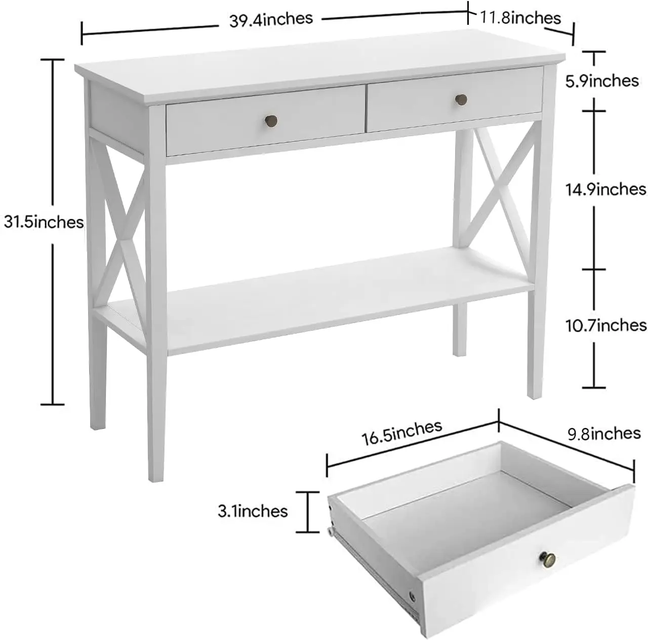 Console Table with Drawers, Narrow Wood Accent Sofa Table Entryway Table with Storage Shelf for Entryway, Front Hall