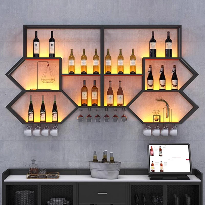 Metal Shelves Wine Cabinet Living Room Storage Kitchen Restaurant Display Bar Cabinet Modern Estante Drinking Bar Furniture