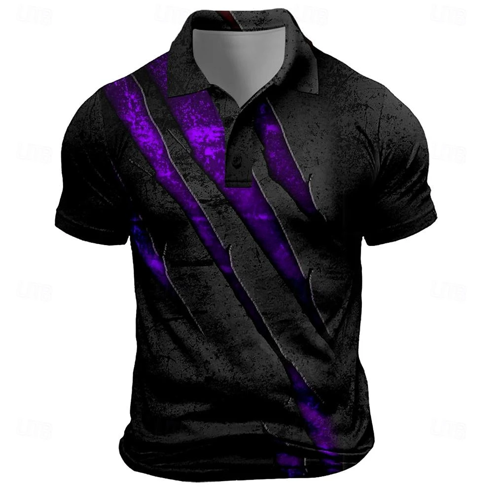 Vintage Men's Polo Shirt Scratch Print Casual Short Sleeve T-Shirt Lapel Buttons Golf Sport Shirt Fashion Oversized Men Clothing image 4