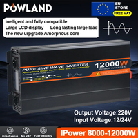 POWLAND12000W 8000W Pure Sine Wave Inverter DC 12V 24V To AC 220V Power Car Inverter Converter Double EU Socket For Outdoor RV