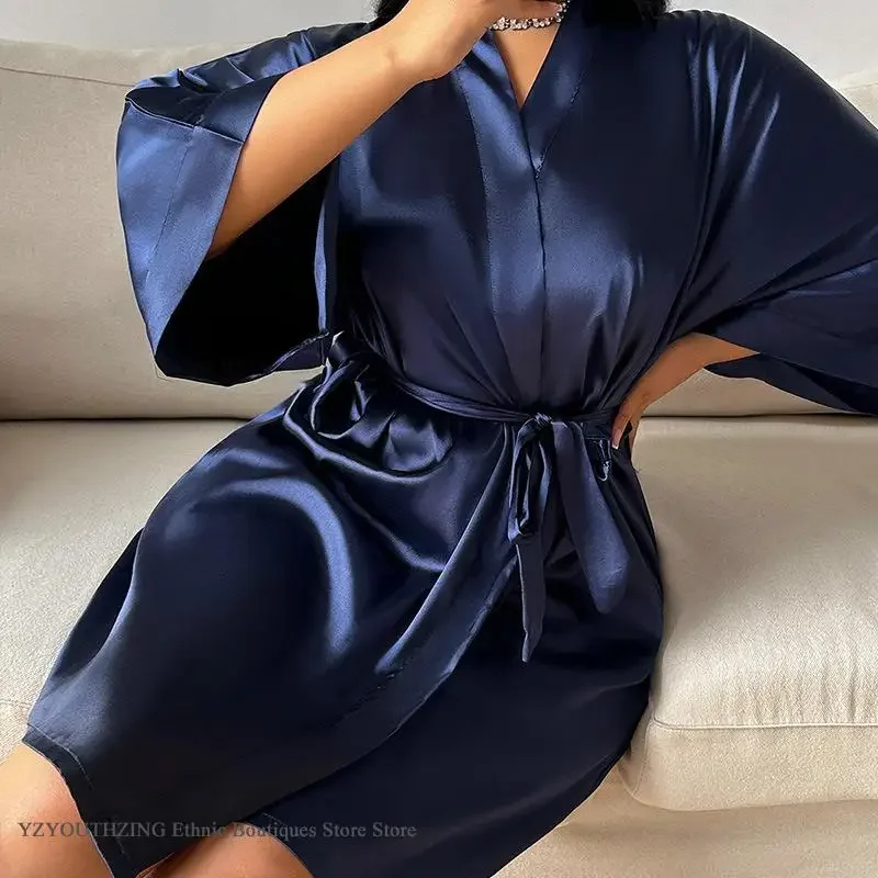 ขนาดใหญ่ขนาด 3XL 4XL 5XL ผู้หญิง Robe Loungewear ผ้าไหมซาตินชุดกิโมโน Bathrohbe ชุดเซ็กซี่บ้านชุดนอนหลวม Loungewear
