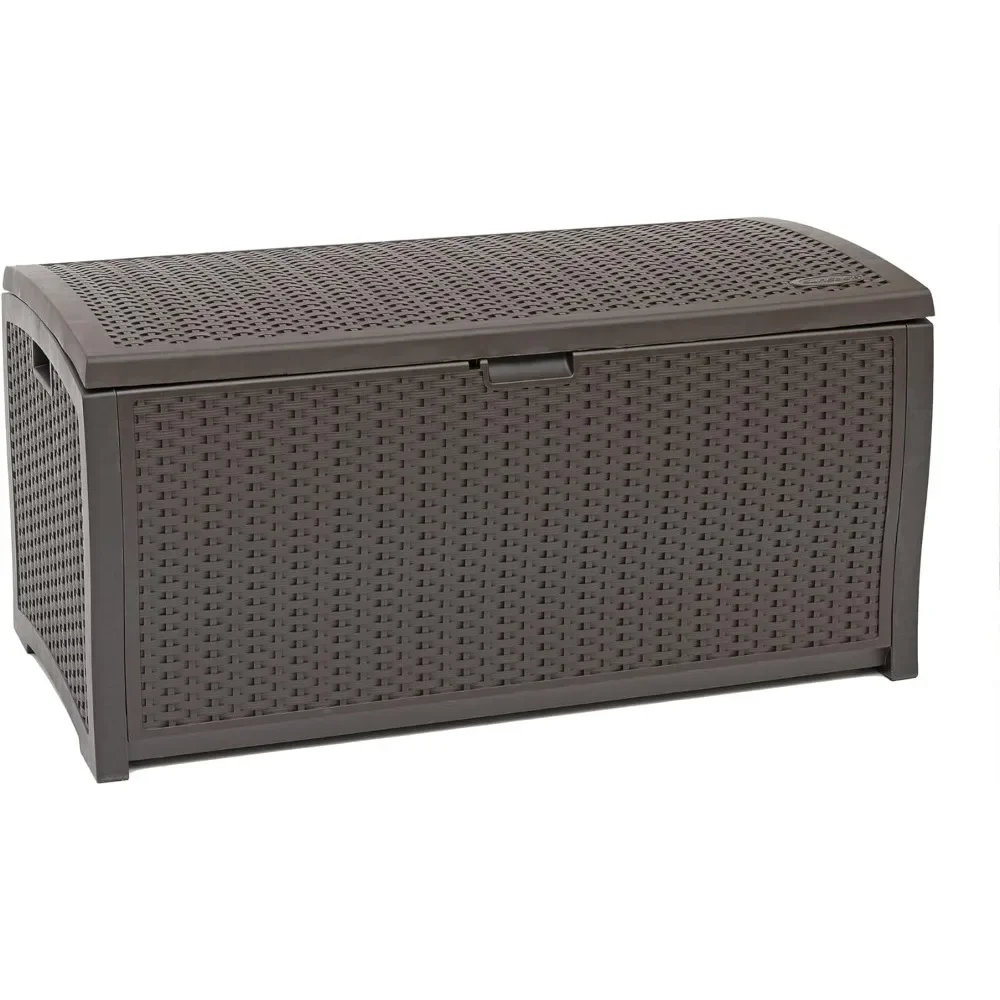 Deck Box 99 Gallon Outdoor Wicker Plastic Patio Storage Chest Bin with Handles for Patio, Garden, Garage，Storage Box