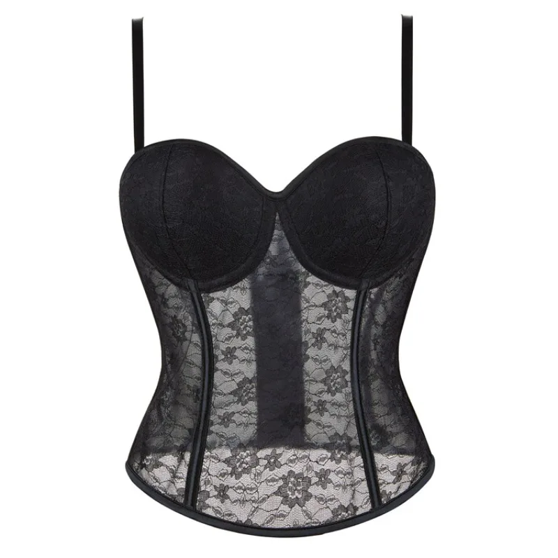 

Black Mesh Corset Breathable Halter Bustierl Tops with Belt Cup Women Sexy Body Shaping Garment Victorian Corsets Couple Bodice