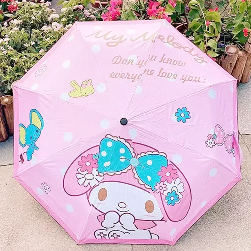 Sanrio Automatic Umbrella Melody Creative Sun-Proof Sun Umbrellas Stich Kuromi Girl Handy Umbrella Hello Kitty Anime Figure