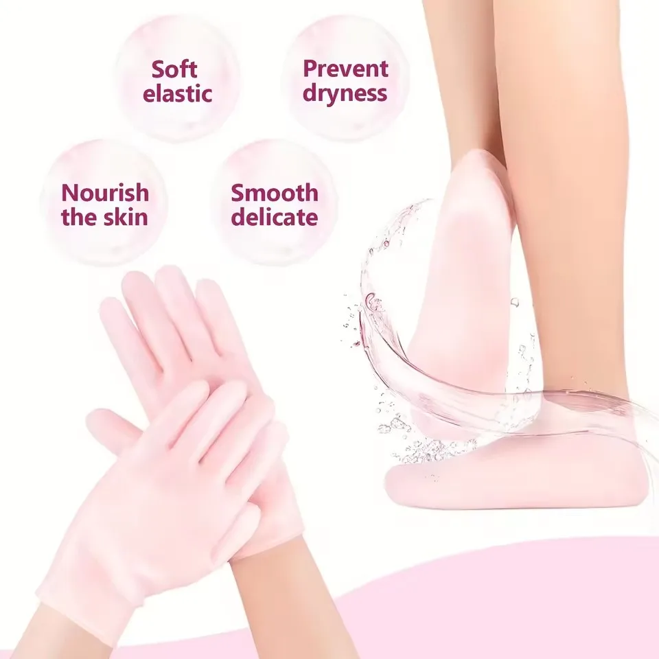 Silicone mask cover, ear-mounted fixed mask to moisturize and absorb essence, reusable hydrating three-piece set, gloves, foot c