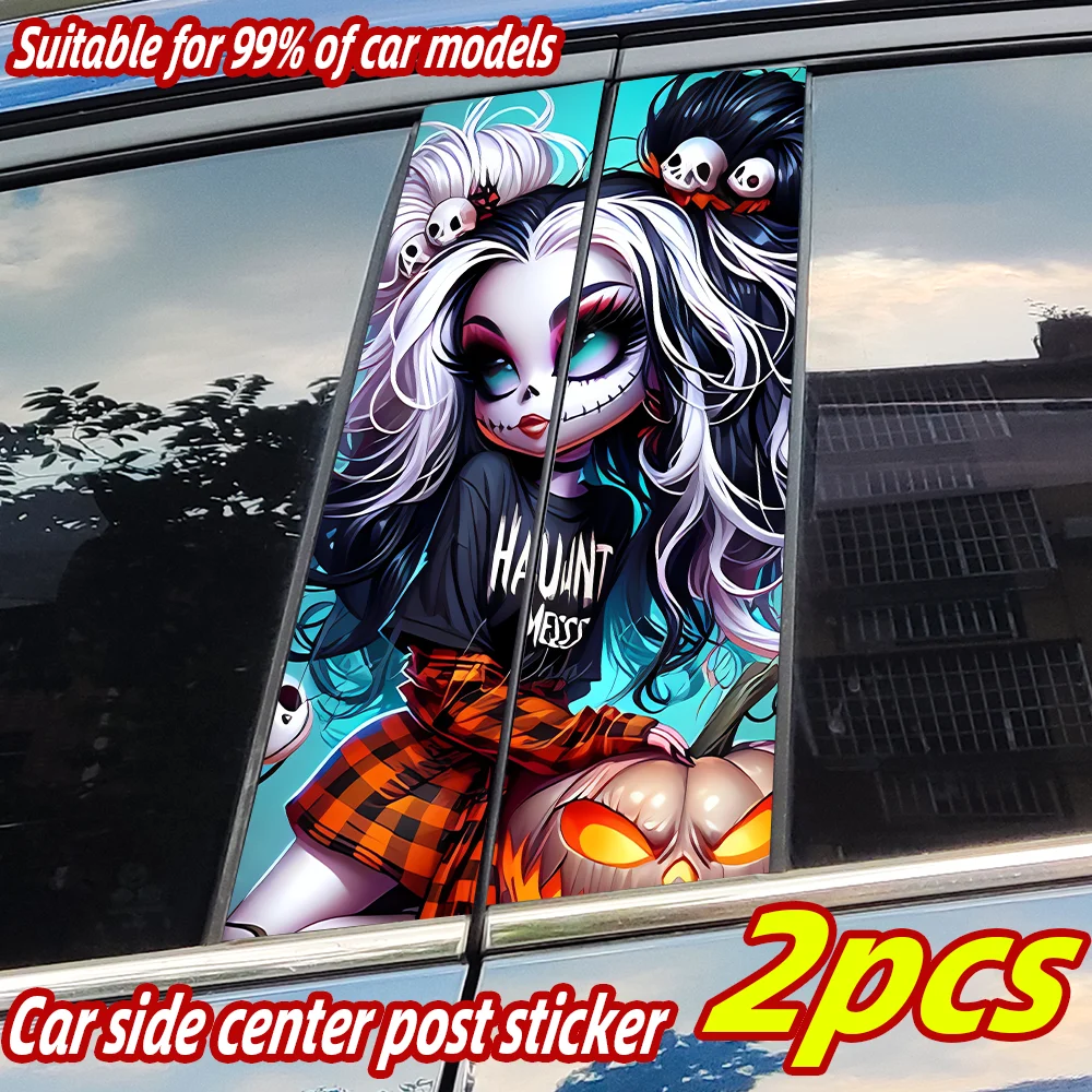 

Girl Halloween Pumpkin Car Sticker Auto B Pillar Waterproof Center Column Decor Cover Scratches Car Door Pillar Decal Accessorie