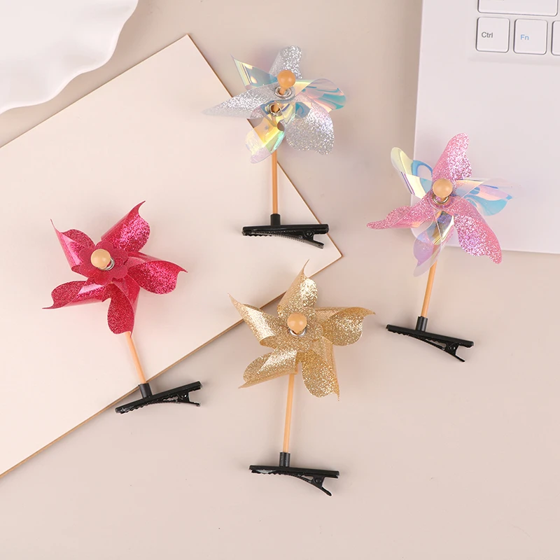 1PC Y2K Style Colorful Windmill Barrettes Hairpins Rotatable Little Girls Taking Photo Hair Clip Windmill Headwear For Children