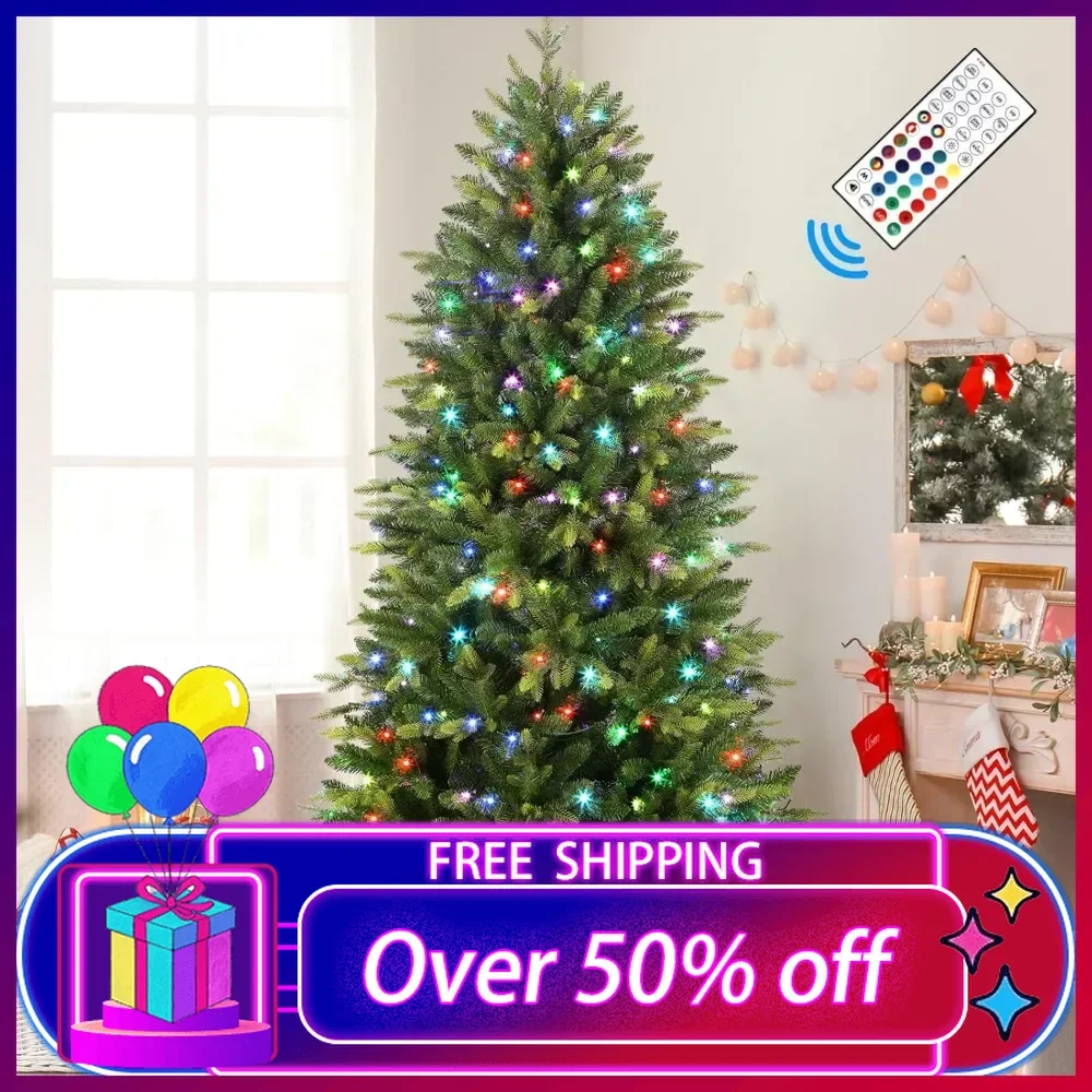 

Hinged Christmas Tree with 320 Color Changing RGB Lights,Remote Control,Fake Pre-Lit Lush Fir Tree with 1874 Branch Tips