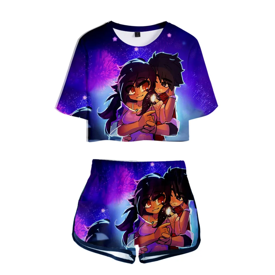 

Женский комплект из двух предметов в стиле аниме: модная футболка и повседневные шорты, летний костюм 2026 года, женский комплект из двух частей, женская одежда