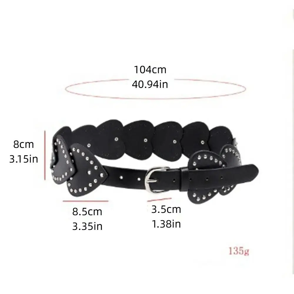 Novo couro do plutônio amor rebite cinto agulha fivela cinto de cintura ajustável design coração estilo gótico vestido cinto feminino