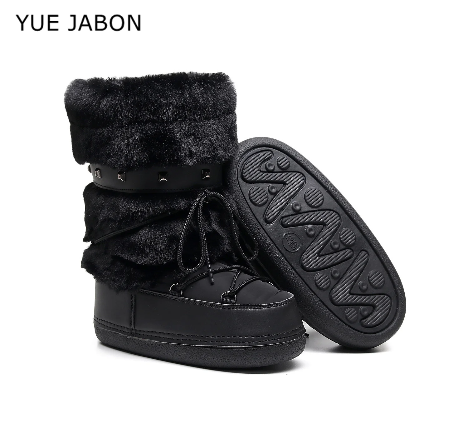 Winter Fur Cross Tied Rivet Snow Boots Women Round Toe Slip On Black Ankle Boots 2026 Winter Warm Anti-slip Boots - view 2