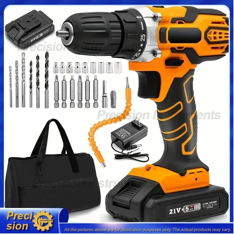 21V Cordless Drill Driver Brushless Motor 2-Speed Adjustable Torque Electric Screwdriver with 2.0Ah Lithium Battery for Home