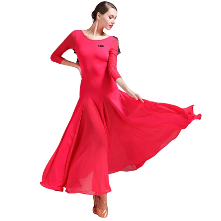 

2026 New Elegant Ballroom Dance Dress Women's Performance Sexy Deep Back V Long Sleeve Party Modern Waltz Practice Clothes