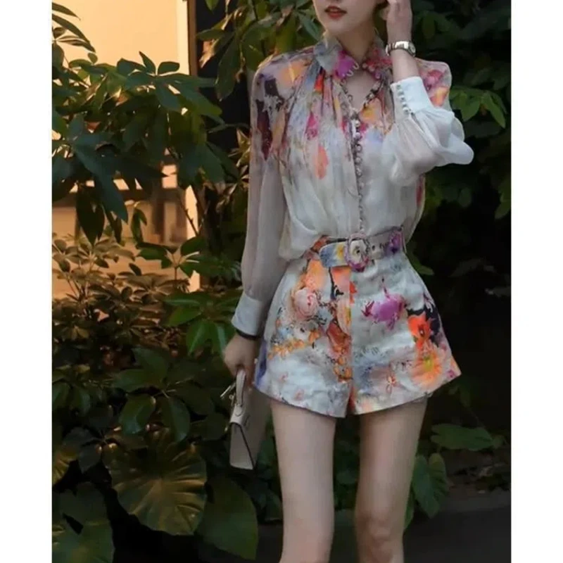 2024 Summer New Pattern Personality Leisure Time Matching Sets Port Wind Western Style Loose Shirt Shorts All-match Women\'s Suit