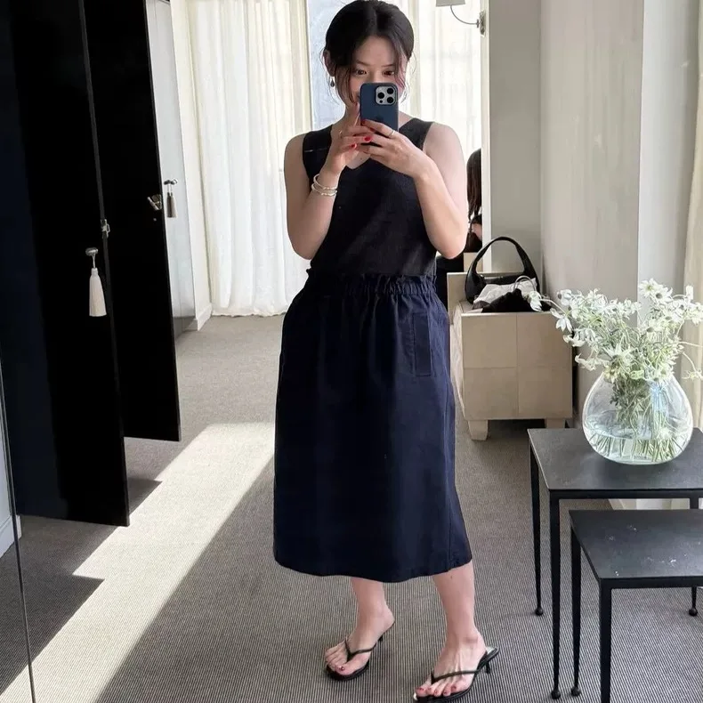 mat Pure Color Slim Fit Pleated Elastic Waist f Skirt Autumn 2025 Faion Ladies Casual Cotton Daily Wear