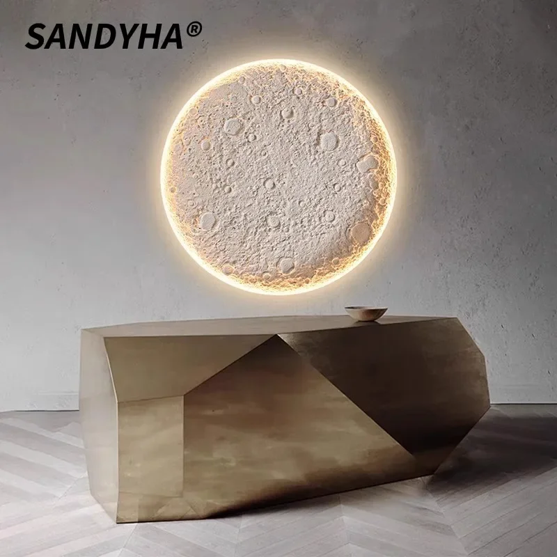 

SANDYHA Modern Minimalist Moon Gypsum Wall Lamp LED Light for Living Room Bedroom Indoor Decoration Unique Embedded Design