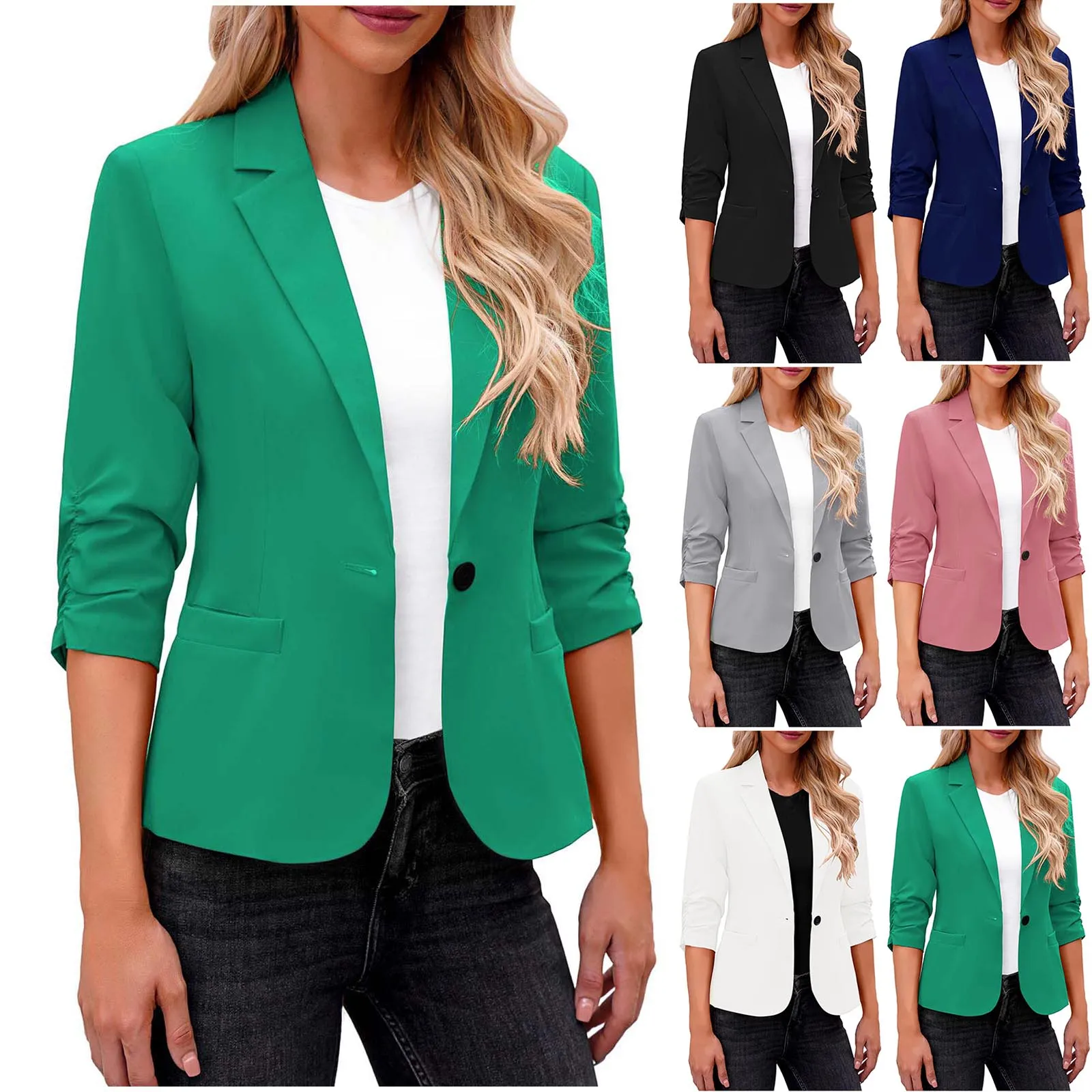 Elegancka damska kurtka kardigan Slim Fit z klapami w jednolitym kolorze Garnitur do pracy w biurze Casual Streetwear Płaszcz Lady Business Blazers