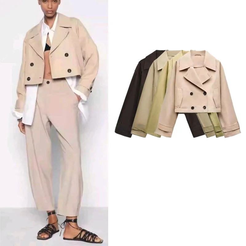 

Fall New Women's Classic Long Sve ort Coat Double Breasted Turn-down Collar Windbreaker 30242 30259 Casual Commute S...