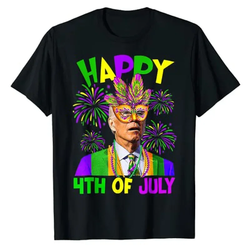 Happy 4th of July Joe Biden Mardi Gras Party Carnival T-Shirt Men Clothing Sarcastic Joke Sayings Quote Graphic Tee Casual Tops