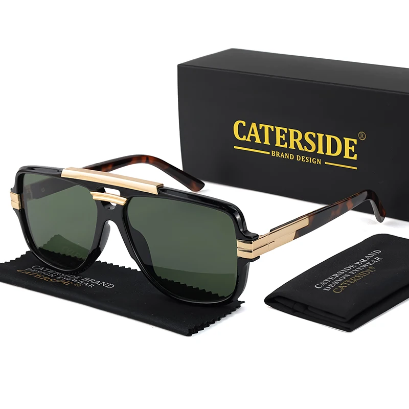 CATERSIDE Retro Herren-Sonnenbrille mit quadratischem, großem Rahmen, flachem Oberteil, Doppelbrücke, Piloten-Punk-Sonnenbrille, Damen-Party-Reisebrille, UV400 – Detail 8