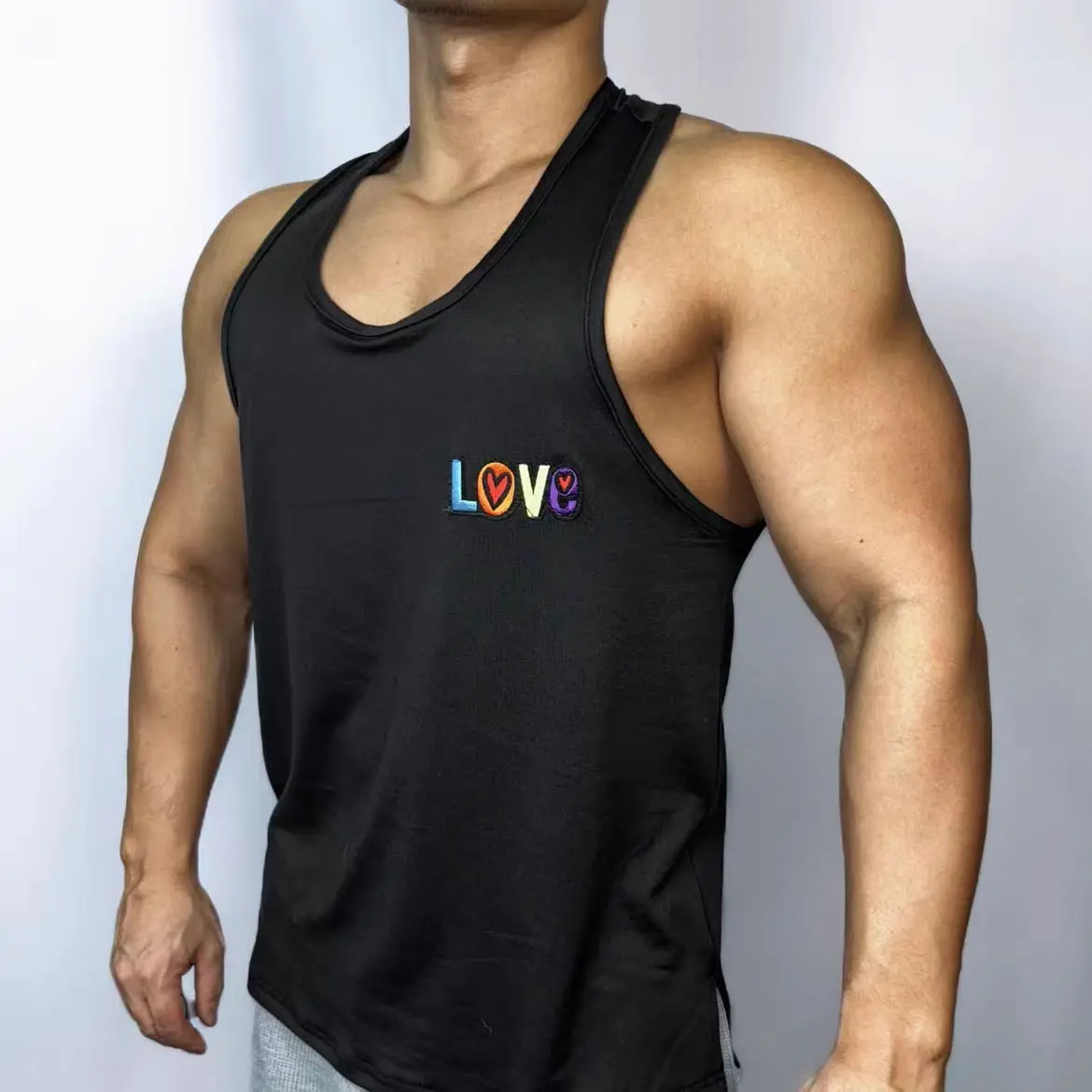 Men Summer Sexy Tank Top Fashion Rainbow Love Letter Print Embroidery Elastic Training Fitness Stage Show Dance outfits