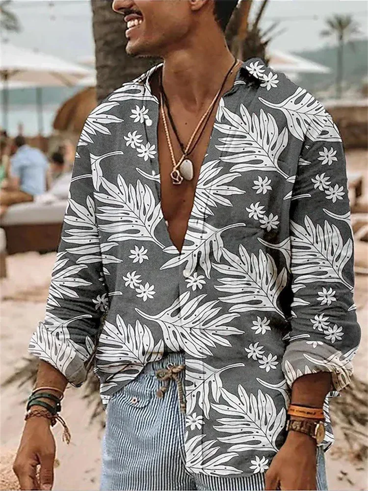 New Men\'s Shirt Casual Hawaiian shirt Flower Stripe 3D Printing Long Sleeve Button Clothing Fashion Street View Design Top Shirt