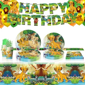 Disney-Lion King Simba Themenparty Kinder, Glas, Teller, Flagge, Tischdecke, Jungenlandschaft, Geburtstagsdekoration 10 Hauptverkaufskönig King Leao - №3
