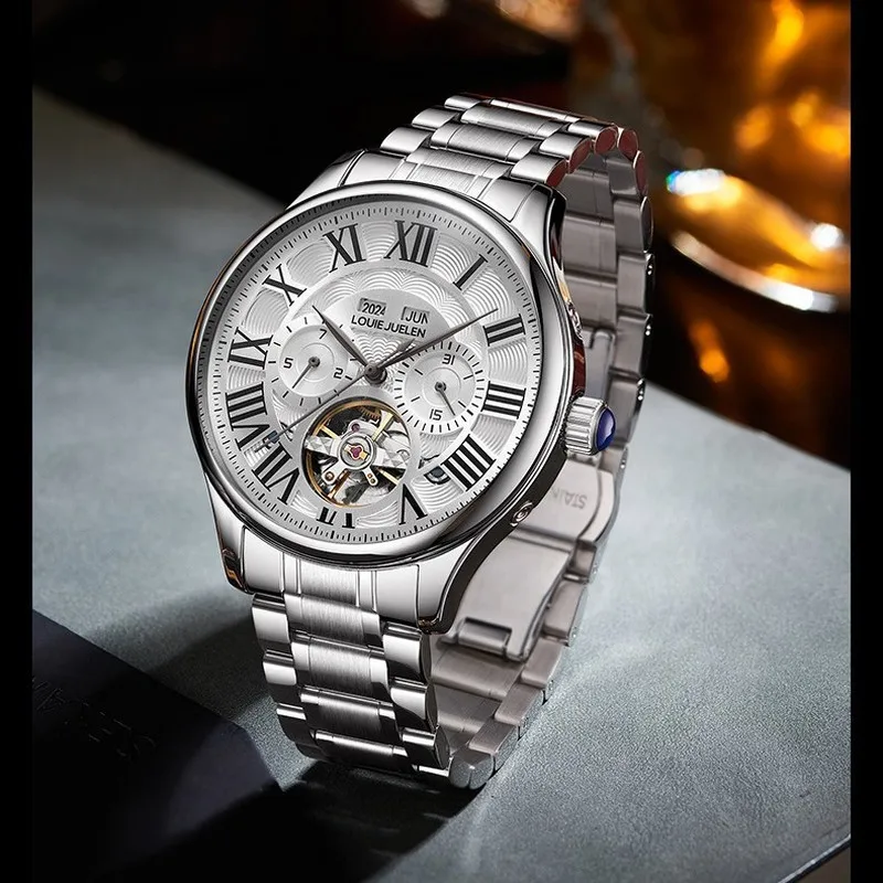 New Arrival Yearly Calendar Mechanical Watch for Men Date Display Automatic Self-Winding Luxury Wristwatch