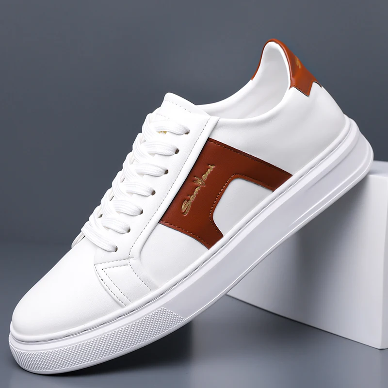 

Hot Men's Casual Shoes Leather Sneakers Fashion White Black Male Vulcanized Shoes Non-slip Soft Men Shoes Lightweight Flat Shoe