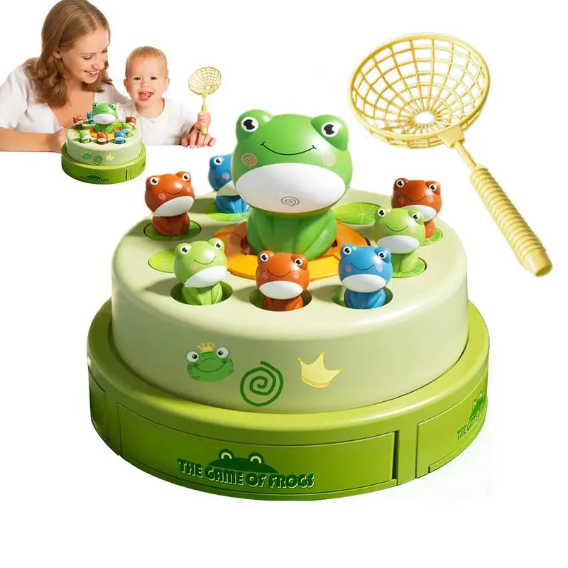 Jumping Frog Toy Cartoon Net Fishing Ejection Little Frog giradischi Focus Training suono interattivo e rana leggera per bambini