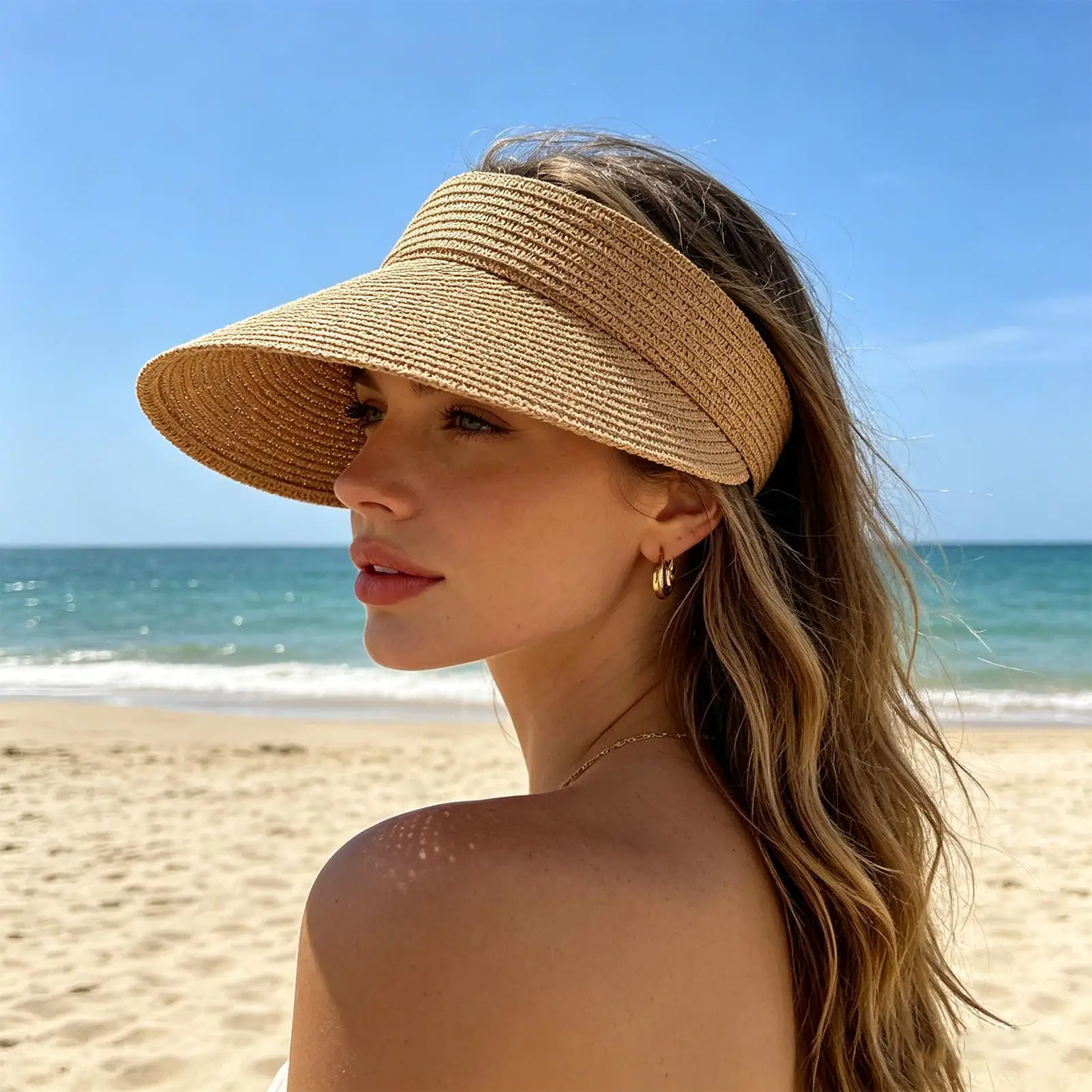 

Sun Hats for Women UV Block Straw Headgear Wide Brim Ponytail Hat for Teen Girls Pool Sports Outdoor Hiking Camping Climbing