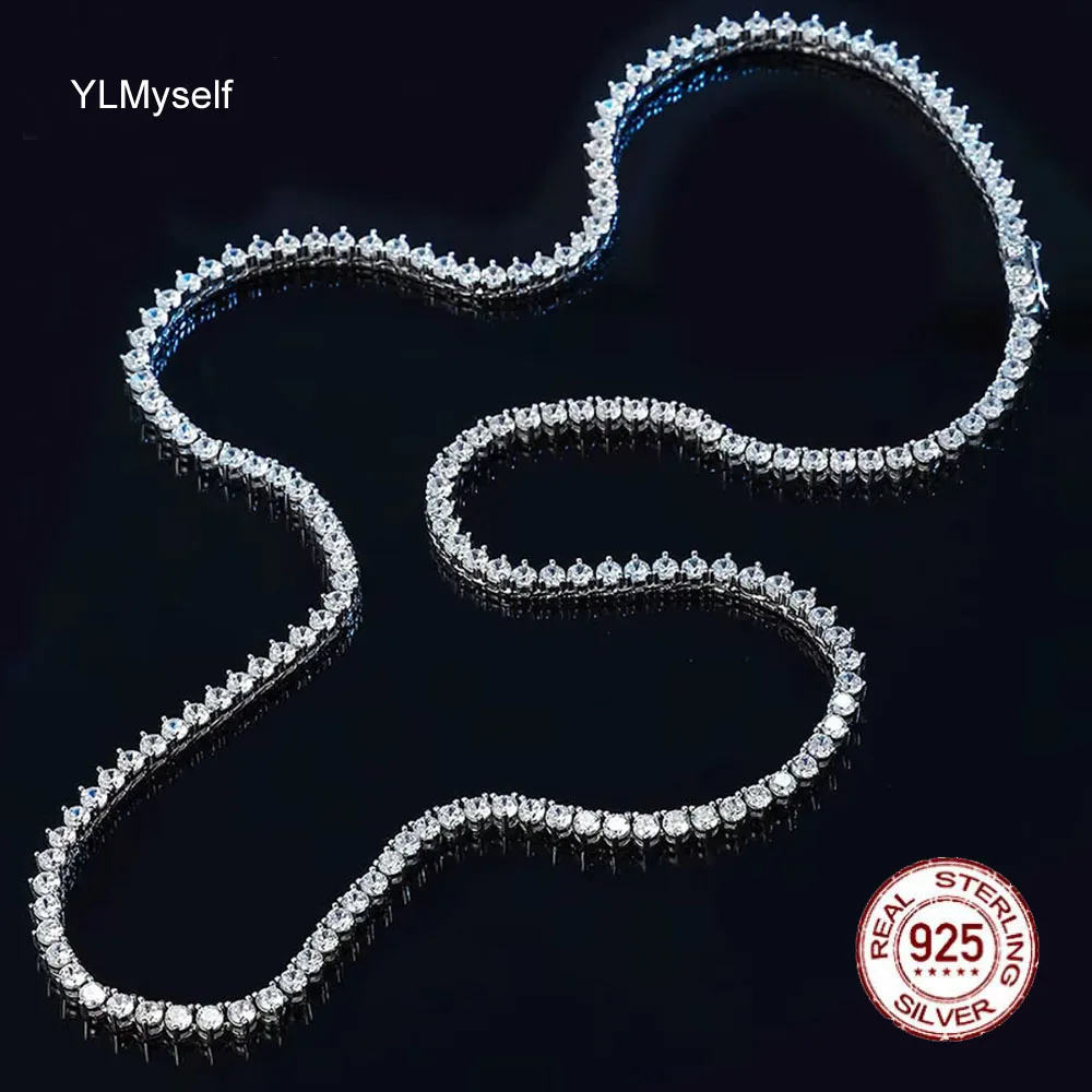 YLMyself 925 Sterling Silver Tennis Chain 3mm 5A Cubic Zirconia 3-Prong Pavé Necklace 15-20in 38-50cm Elegant Jewelry Gift