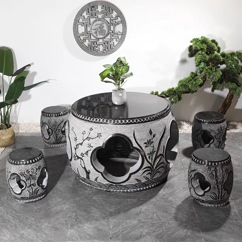 

Stone table, stone stool, garden, bluestone hollow table and chairs, a set of outdoor home