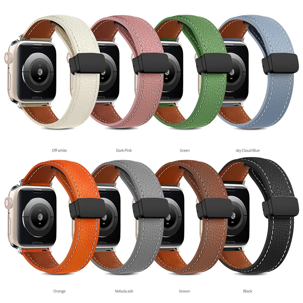 Leather Magnetic Buckle Strap for Apple Watch Ultra Band 8 45mm 41mm 49mm Leather Band for iWatch 7 6 5 38mm 41mm 40mm