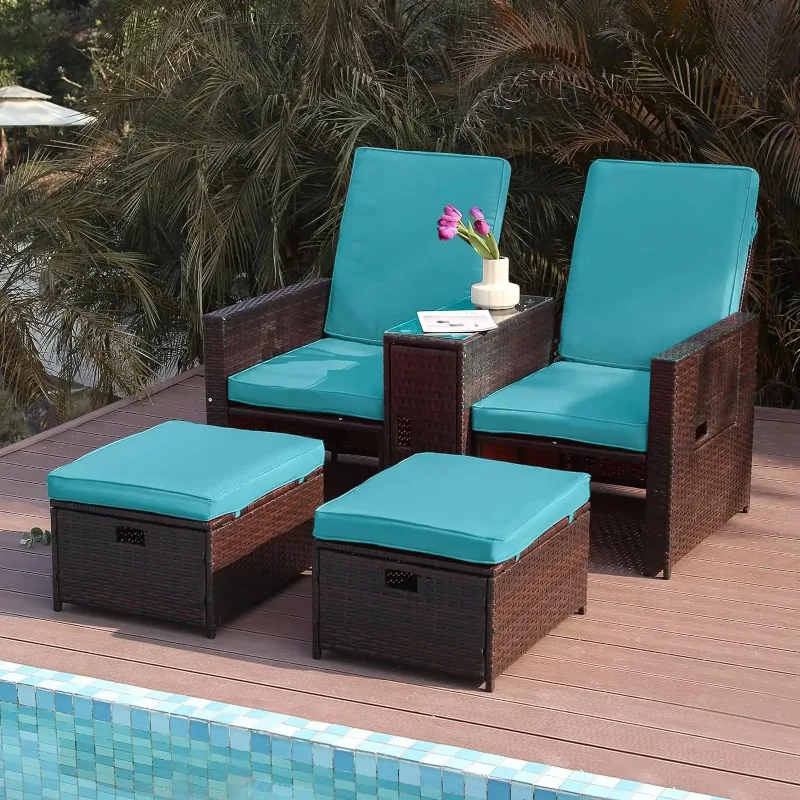 

Patio Wicker Loveseat Adjustable Lounge Chair with Ottoman Footrest, Furniture for Garden,MPatio,Balcony,Beach, Coffee Bar