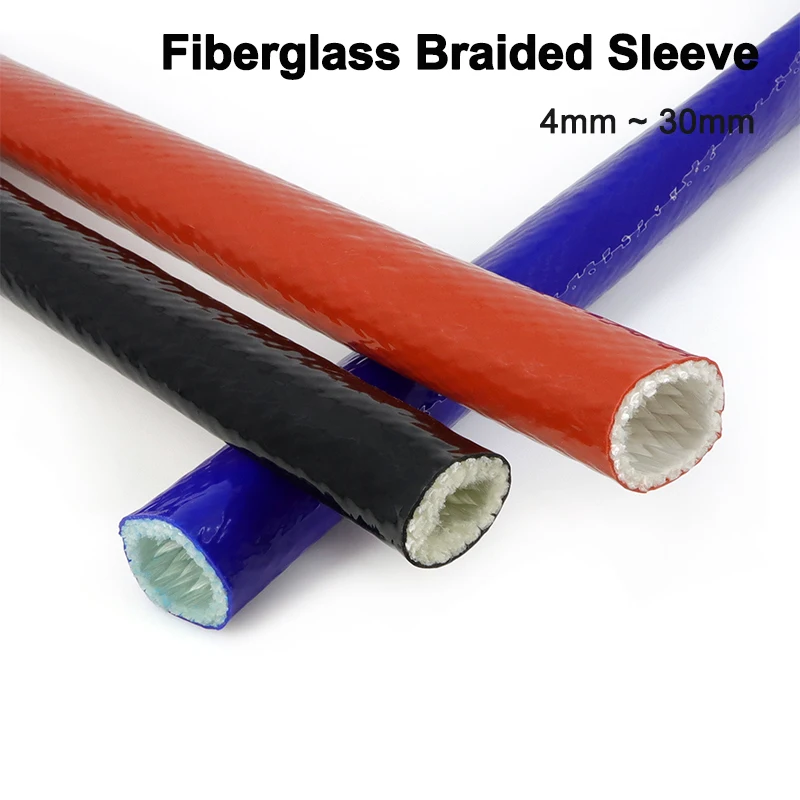 2/5m Fiberglass Sleeve Silicone Resin Coated Glass Fiber Braided 4 6 8 10 12 15 20 25 30mm High Temperature Resistant Tube