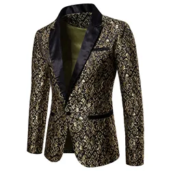 Blazer casual de peito único masculino, jaqueta floral justa, casaco de terno elegante retrô, anfitrião da festa, novo, 2023