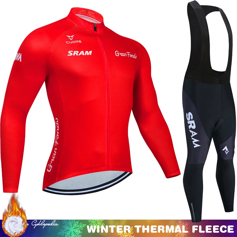 

Cycling Jersey Fleece Men's Outfit SRAM Winter Thermal Man Clothes 2025 Long Sleeve Road Bicycle Set Clothing Retro Mens Bib Mtb