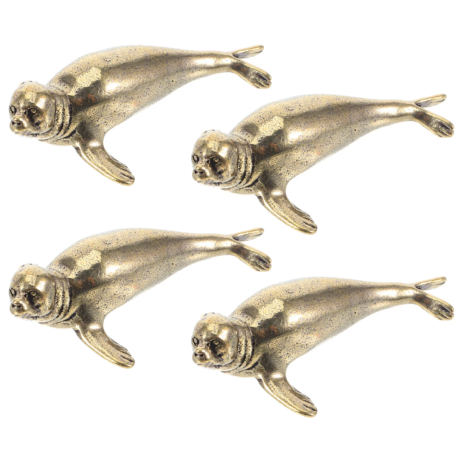 

4pcs Mini Brass Seal Figurines Vintage Small Marine Animal Sculptures For Desk Shelf Coffee Table Decor Desktop Decoration Ocean