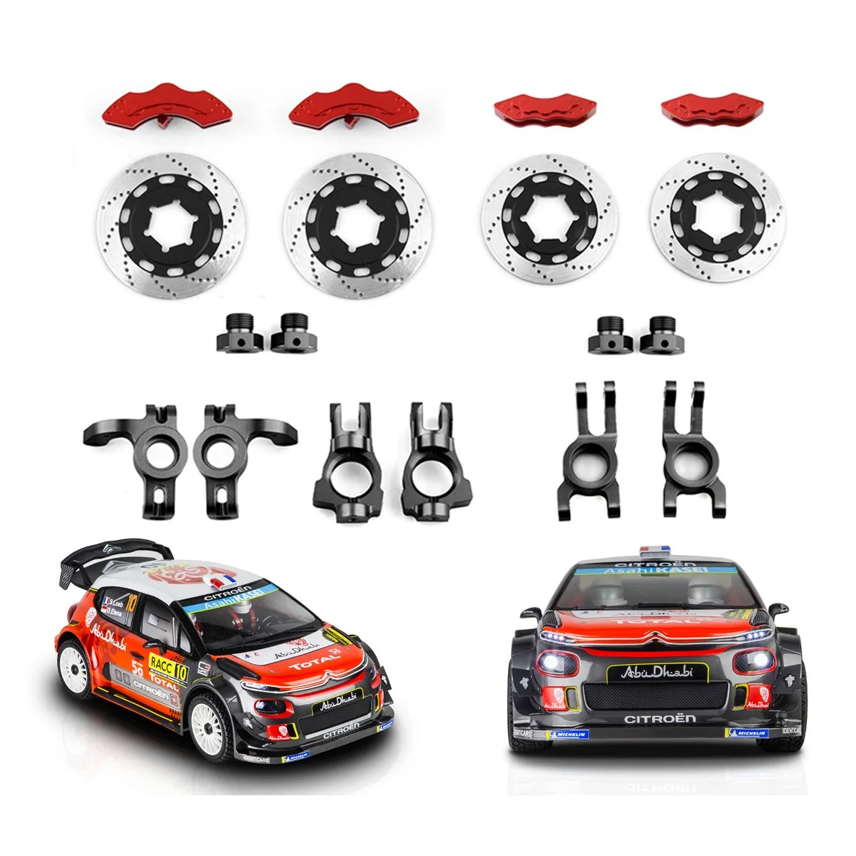 Metal Steering Block C-Hub Carrier Rear Hub Carrier Brake Disc Set for 1/7 scale KM Citron C3 Rally RC Car Upgrade Parts