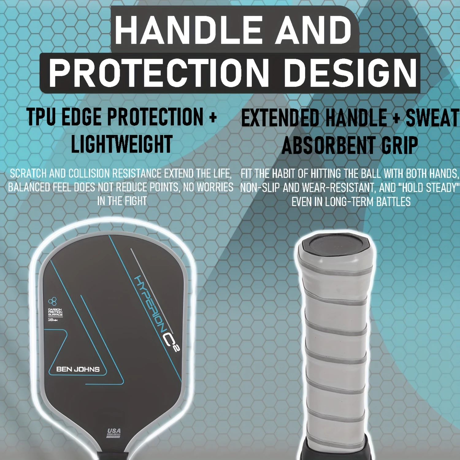 

Ben John's Super C2 T700 Pickleball Paddle, Carbon Fiber, Cold-Pressed Construction, Textured Surface, 16MM Polymer Power Core,