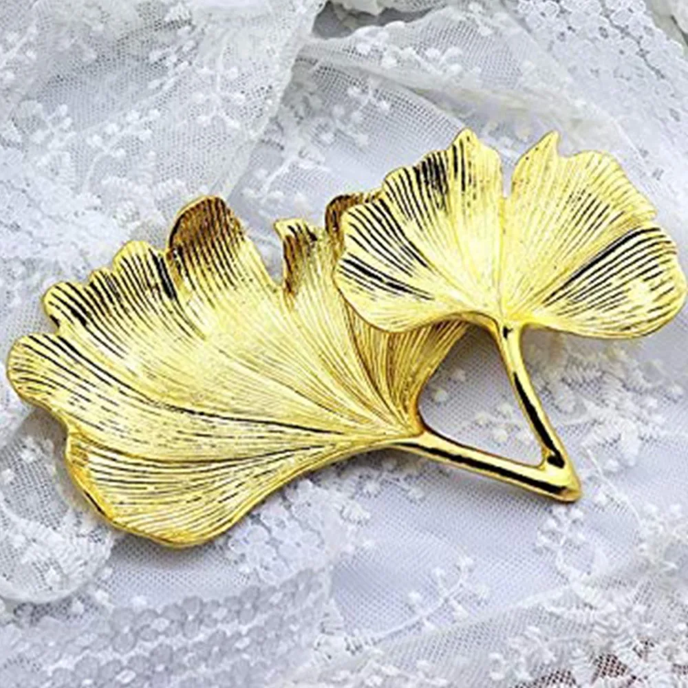 Gold Leaf Ginkgo Biloba Leaf Decorative Tray Gold Jewelry Tray Desk Decorative Dish Organizer Tray for Ring Necklace