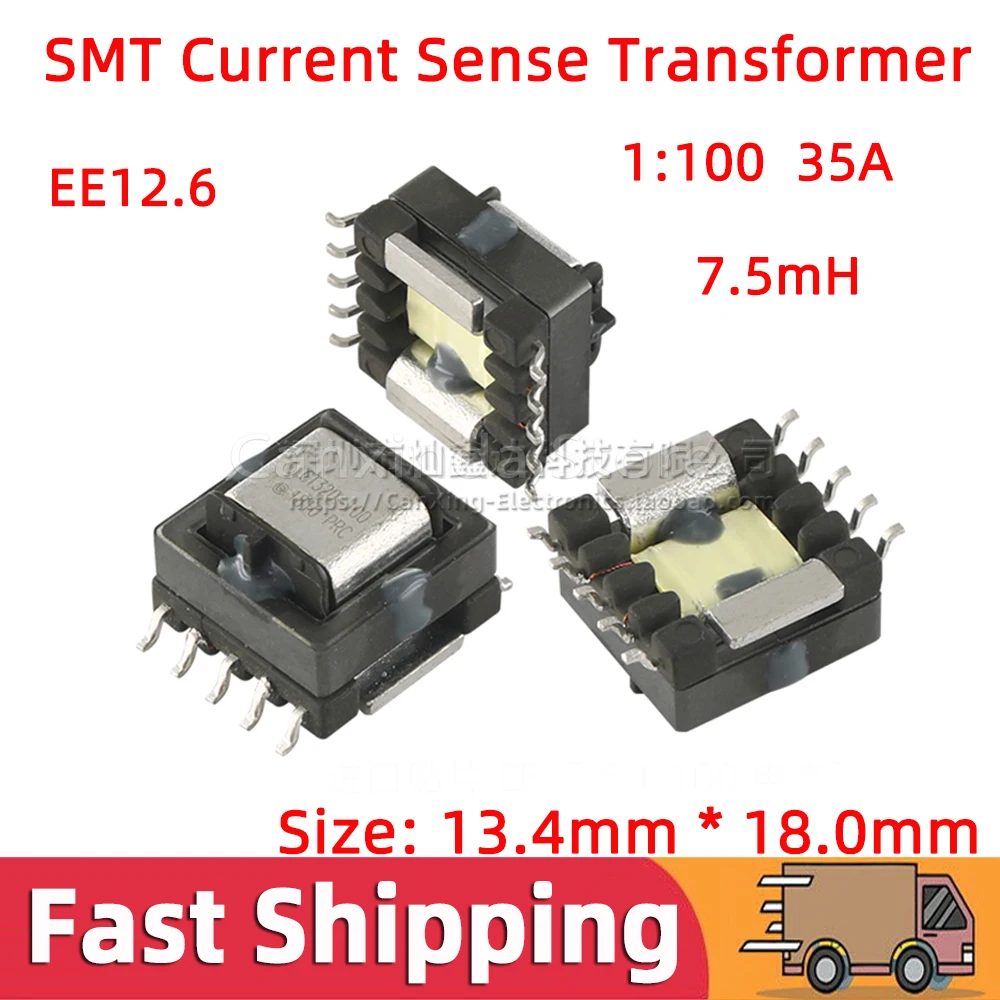 

2PCS SMD SMT Current Sense Transformer EE12.6 Precision 35A High Current Sensor Transformer Turns Ratio 1:100 7.5mH CT320-100