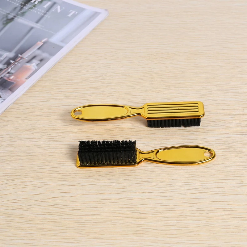 Fade Brush Comb Scissors Cleaning Brush Barber Shop Skin Fade Vintage Oil Head Shape Carving Cleaning Brush Gold 2PC