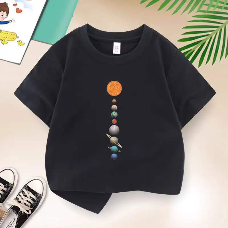 Cosmic Planets T-shirt for Boys Cotton Kids T Shirt Sport Children Casual Clothes Teen Baby Boy Summer Tops 6 8 10 12 Years