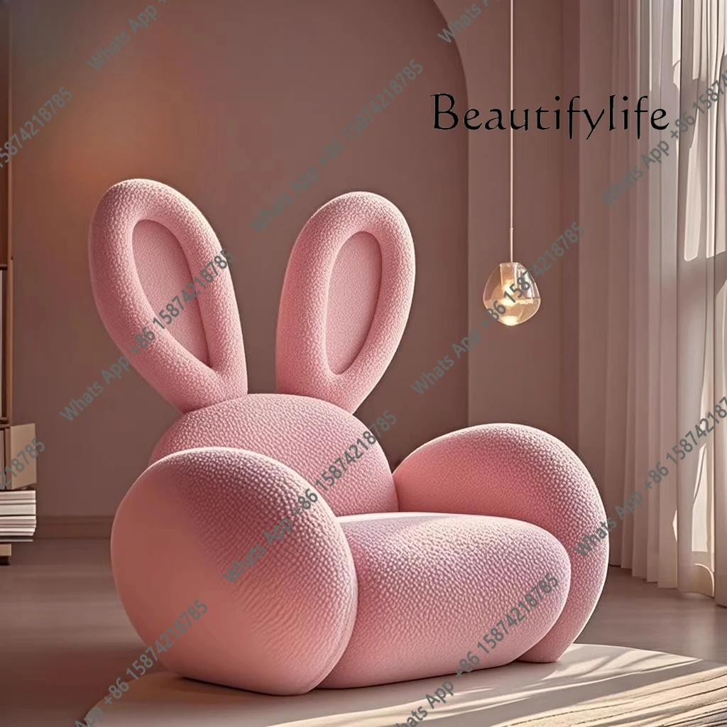 Sofá Individual de Tela con Diseño de Conejo Creativo J Cream Wind, Muebles para Sala de Estar, Sillón, Sofá de 1 Plaza, Blanco, Rosa, Gris, Sofá de Lujo