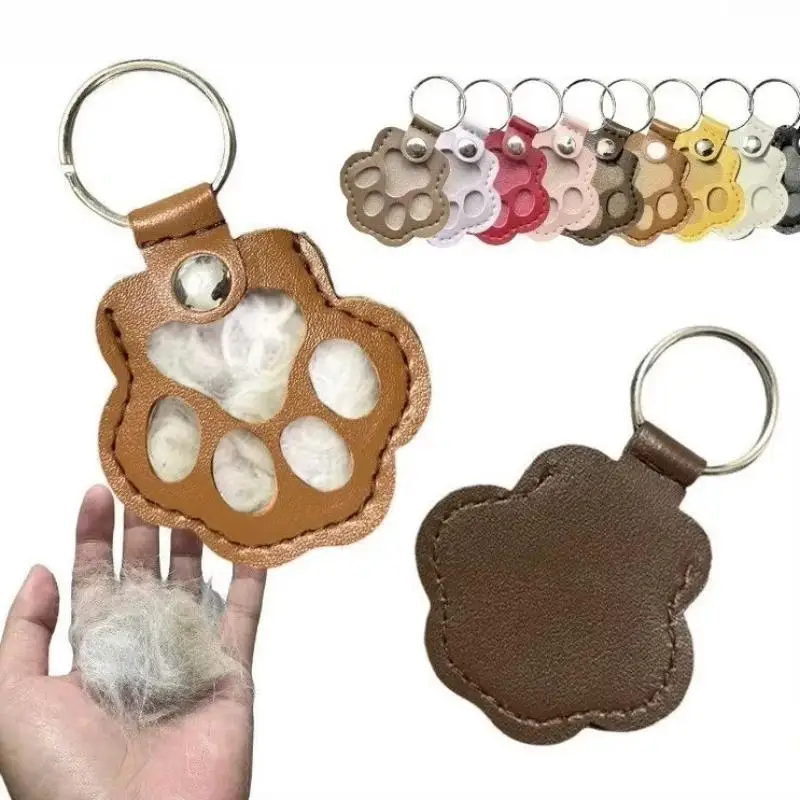 Pet Hair Keepsake Keychain Leather Memorial Storage Pouch For Storing Dog Cat Fur, Cute Pet Key Ring Bag Charm