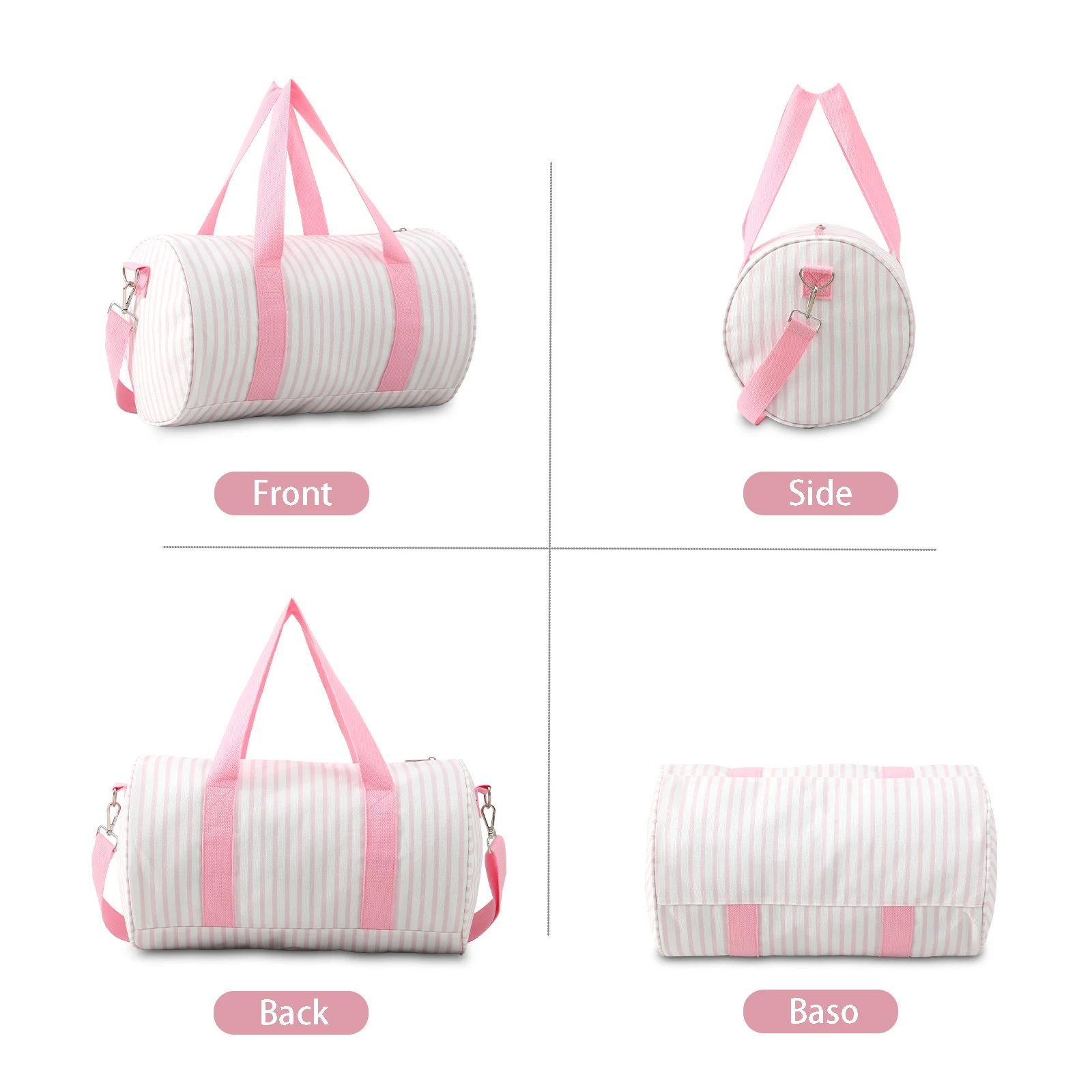 Striped Duffle Bag Women Canvas Embroidery Travel Shoulder Bag With Detachable Adjusted Strap