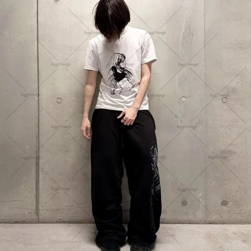 

Gothic Punk Retro Graphics Gray Sweatpants Men Hip-hop Casual Loose Wide-leg Pants High Street Trendy Streetwear Jogger Women